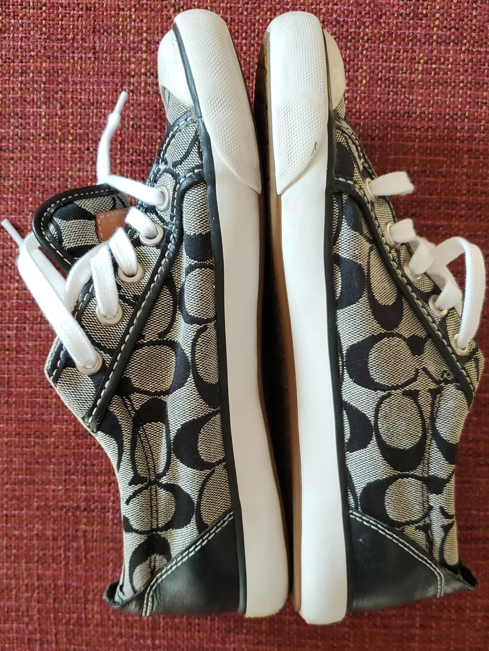 Coach Barrett Signature Canvas Lace-Up Sneakers in Black and White Sz 8